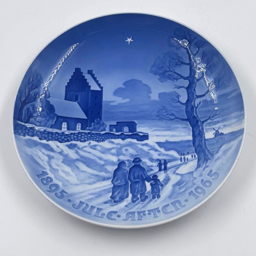 1965 Bing Grondahl 5 Years Jubilee Christmas Plate Pa Vej til Kirke Blue